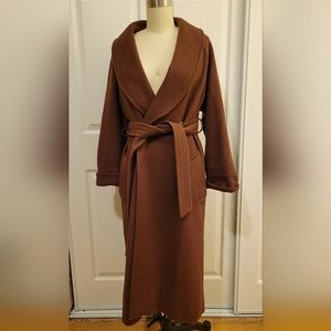 ANNE KLEIN II COATS Classic Style Long Brown Double Breasted Button Trench Coat